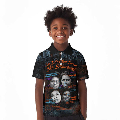 She Didn't Just Dream She Engineered Kid Polo Shirt Trailblazing Black Women Innovators - African Pride