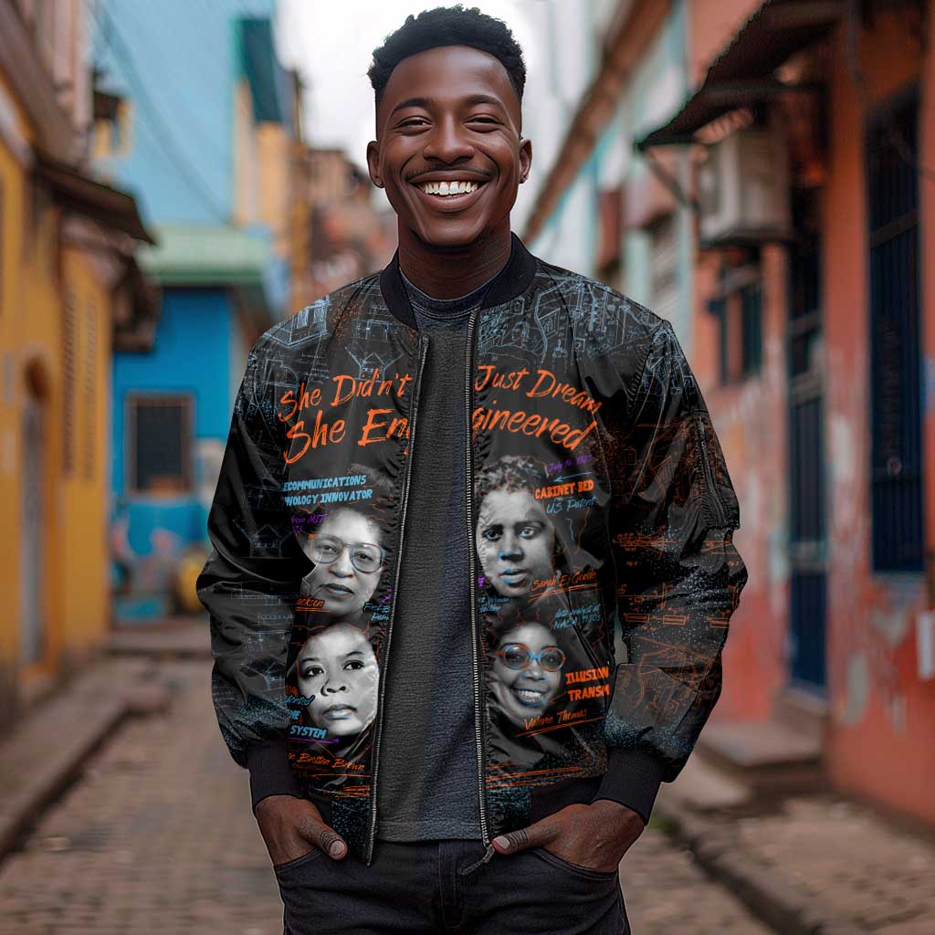 She Didn't Just Dream She Engineered Sleeve Zip Bomber Jacket Trailblazing Black Women Innovators - African Pride