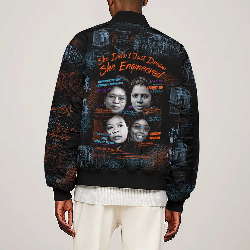 She Didn't Just Dream She Engineered Sleeve Zip Bomber Jacket Trailblazing Black Women Innovators - African Pride