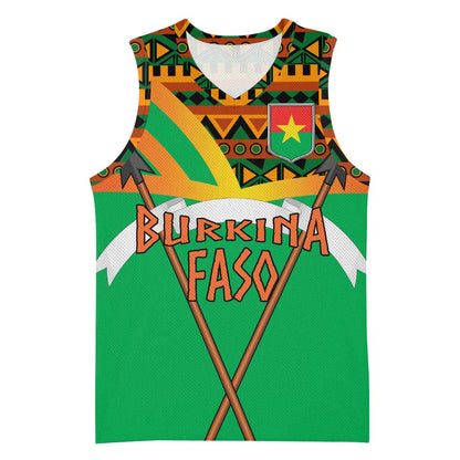 Burkina Faso Heritage Basketball Jersey Tribal Spears and National Emblem TS04