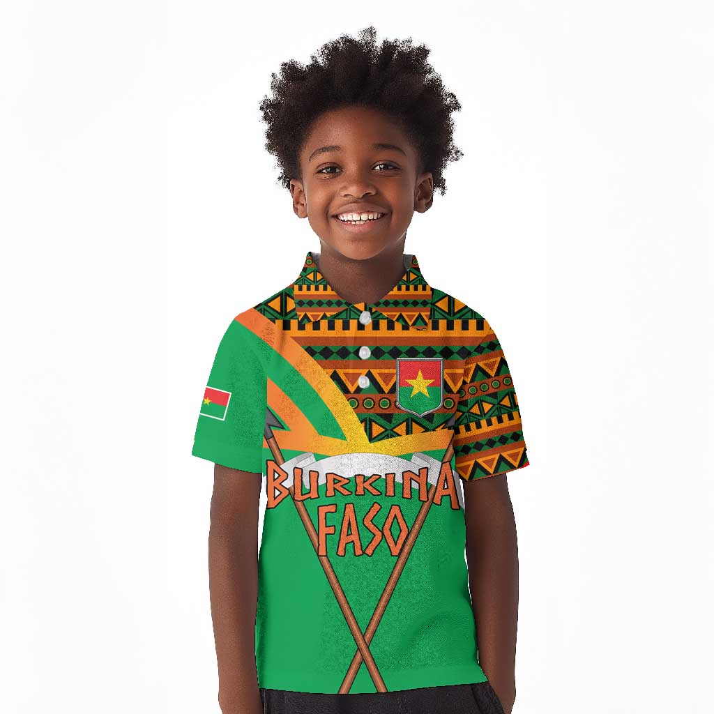 Burkina Faso Heritage Kid Polo Shirt Tribal Spears and National Emblem - African Pride
