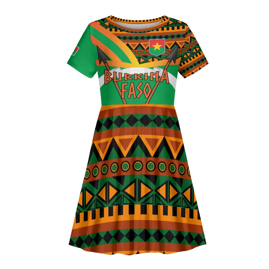 Burkina Faso Heritage Kid Short Sleeve Dress Tribal Spears and National Emblem - African Pride