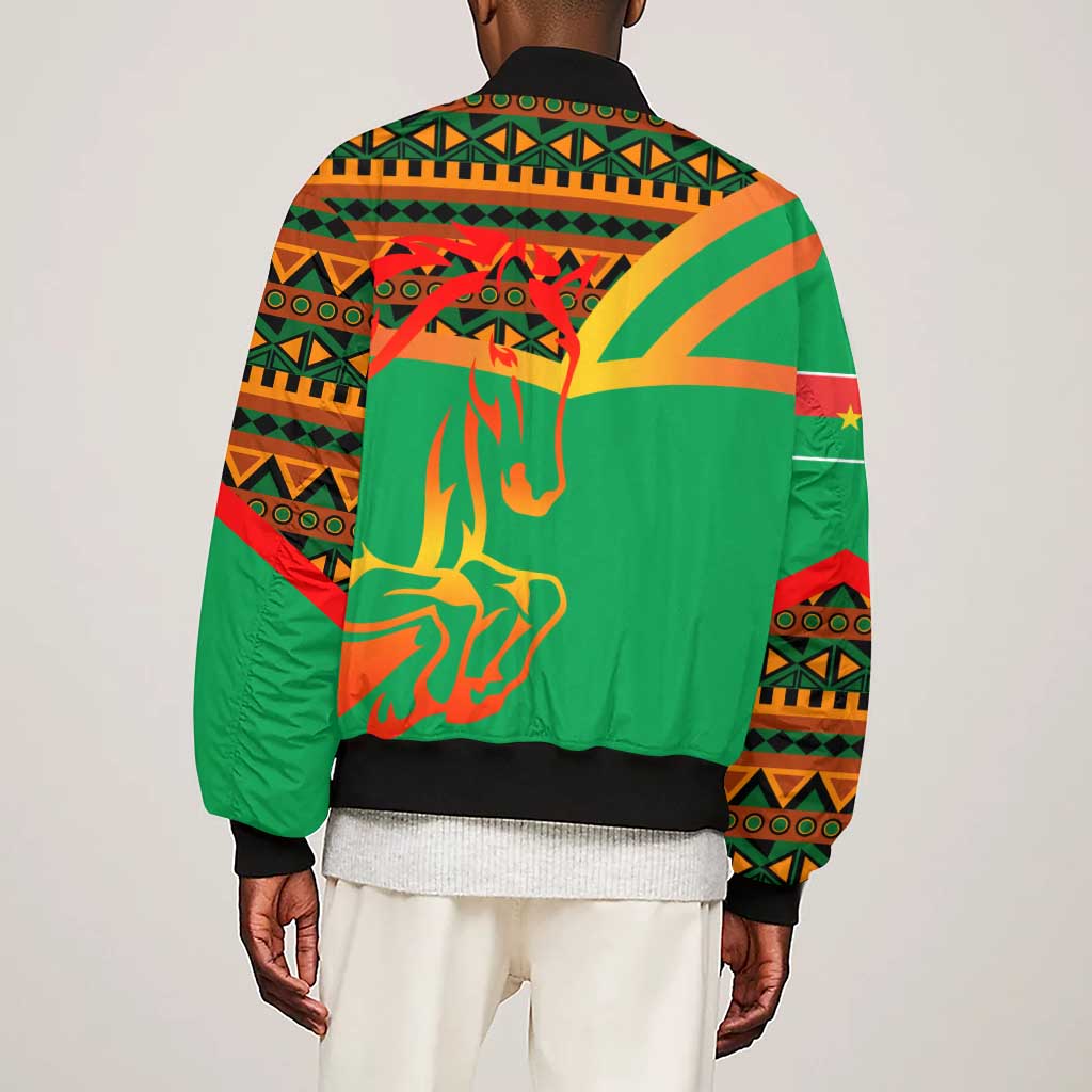 Burkina Faso Heritage Sleeve Zip Bomber Jacket Tribal Spears and National Emblem - African Pride