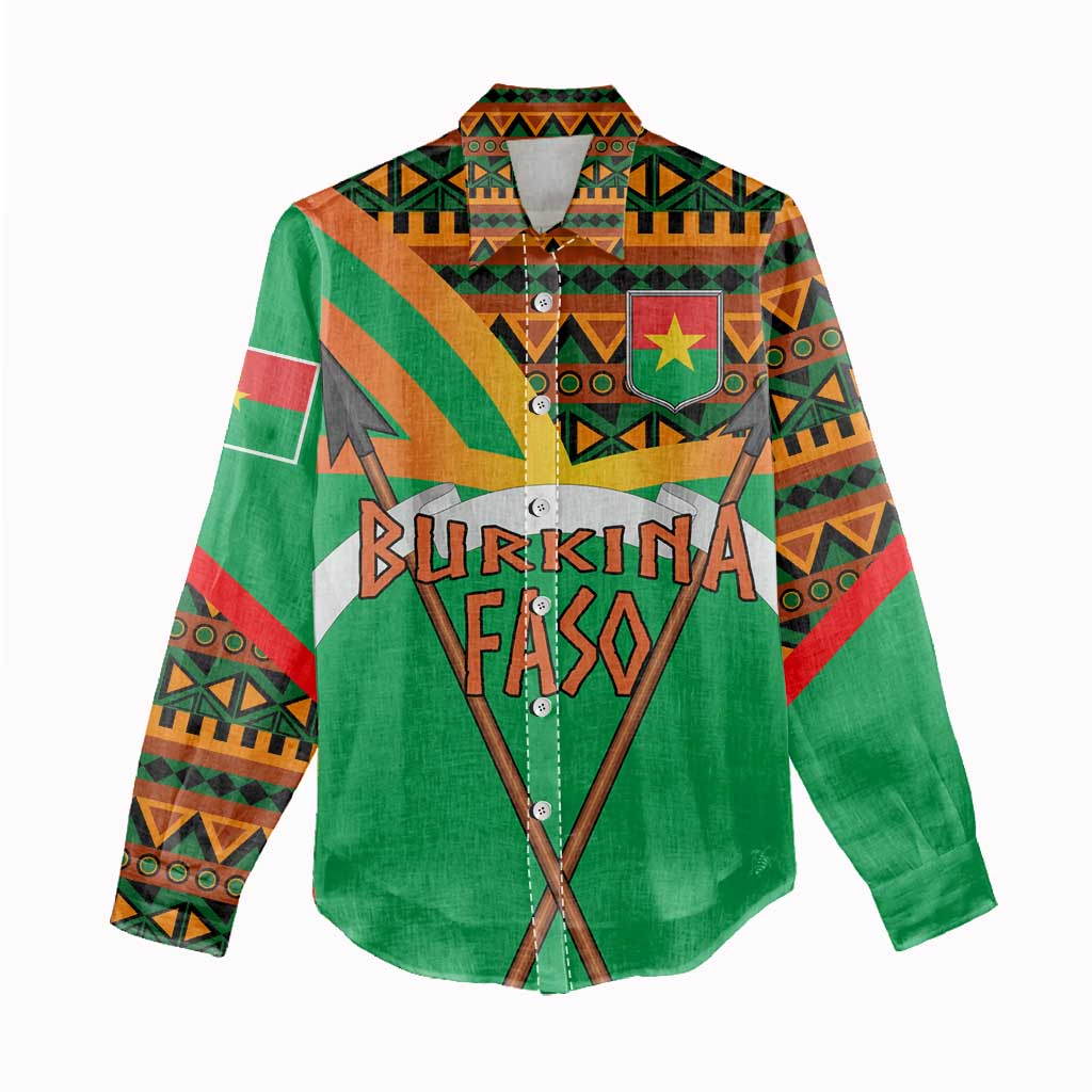 Burkina Faso Heritage Women Casual Shirt Tribal Spears and National Emblem - African Pride