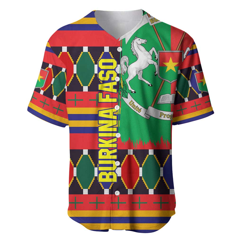 Burkina Faso Baseball Jersey Kente Flag Red Green Blue Geometric - African Pride