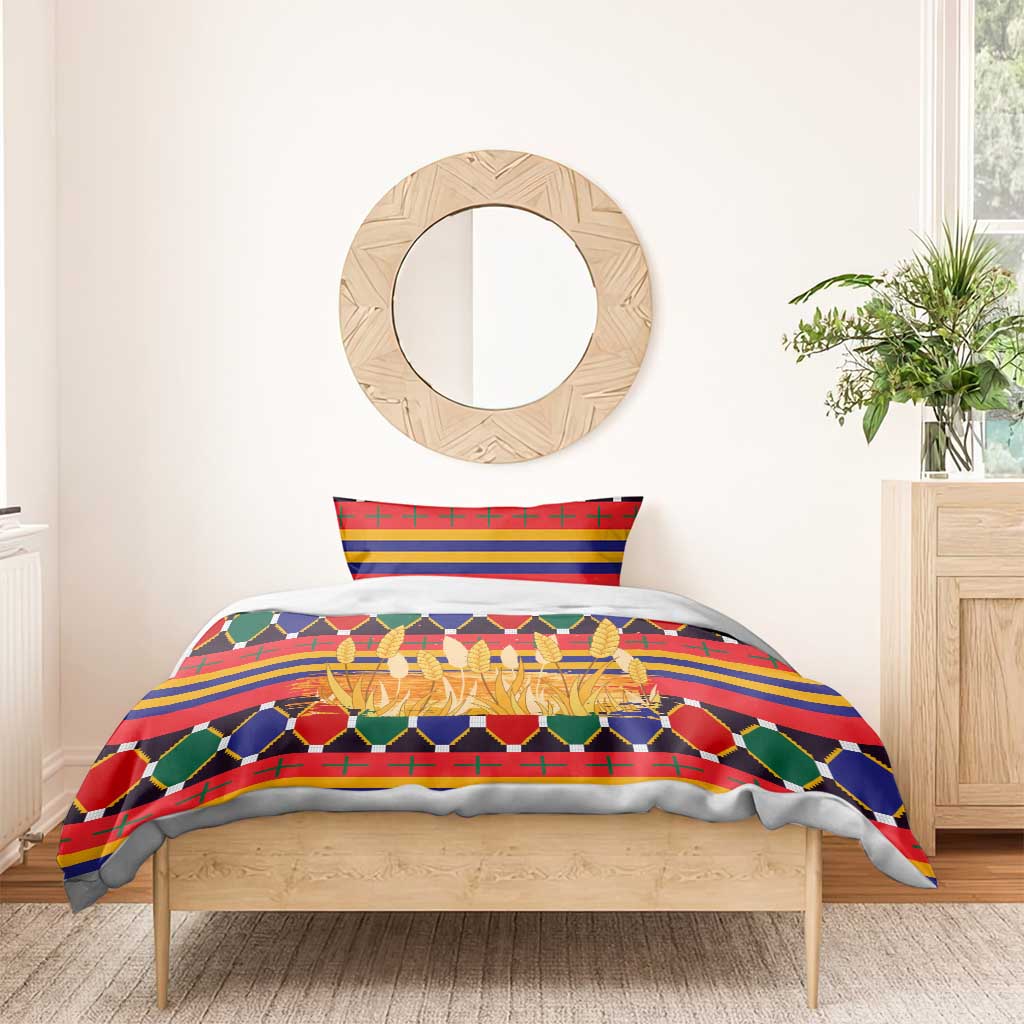 Burkina Faso Bedding Set Kente Flag Red Green Blue Geometric - African Pride