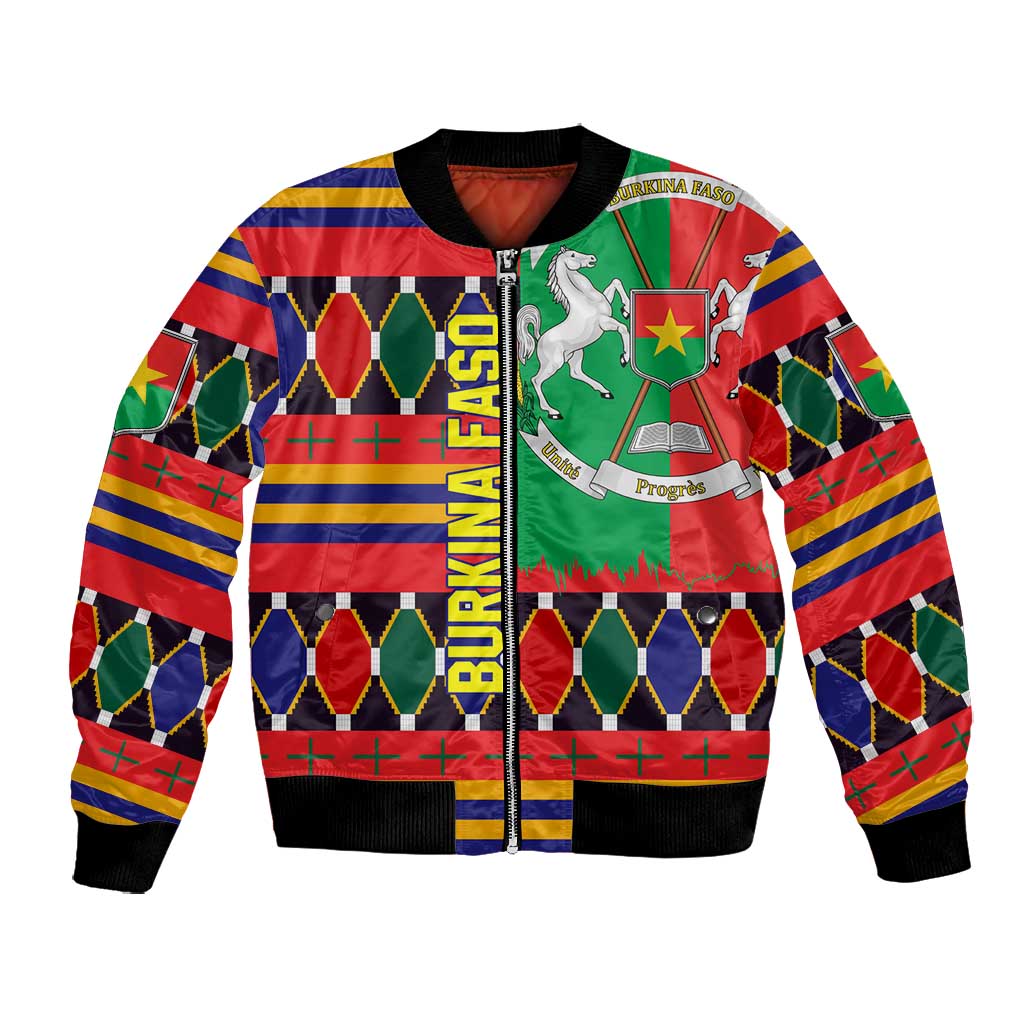 Burkina Faso Bomber Jacket Kente Flag Red Green Blue Geometric - African Pride