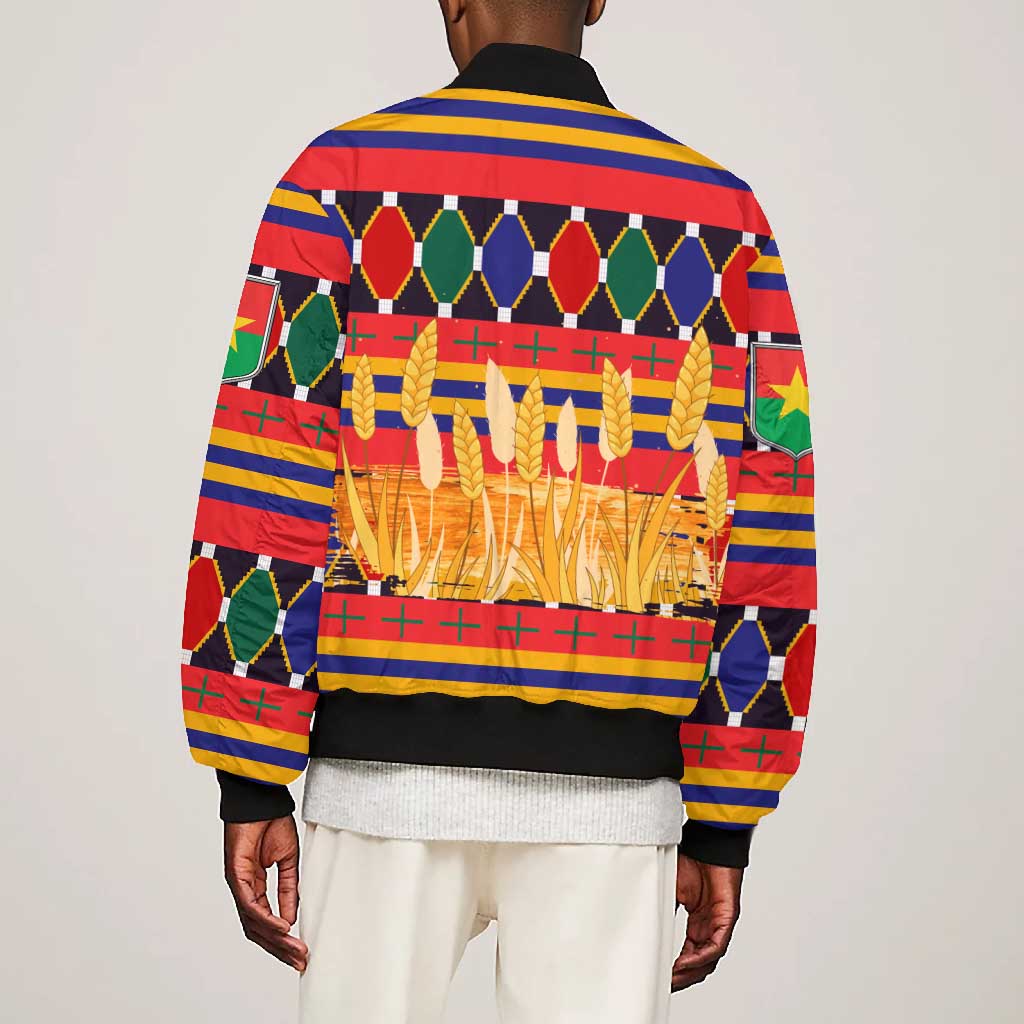 Burkina Faso Bomber Jacket Kente Flag Red Green Blue Geometric - African Pride