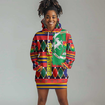 Burkina Faso Hoodie Dress Kente Flag Red Green Blue Geometric - African Pride