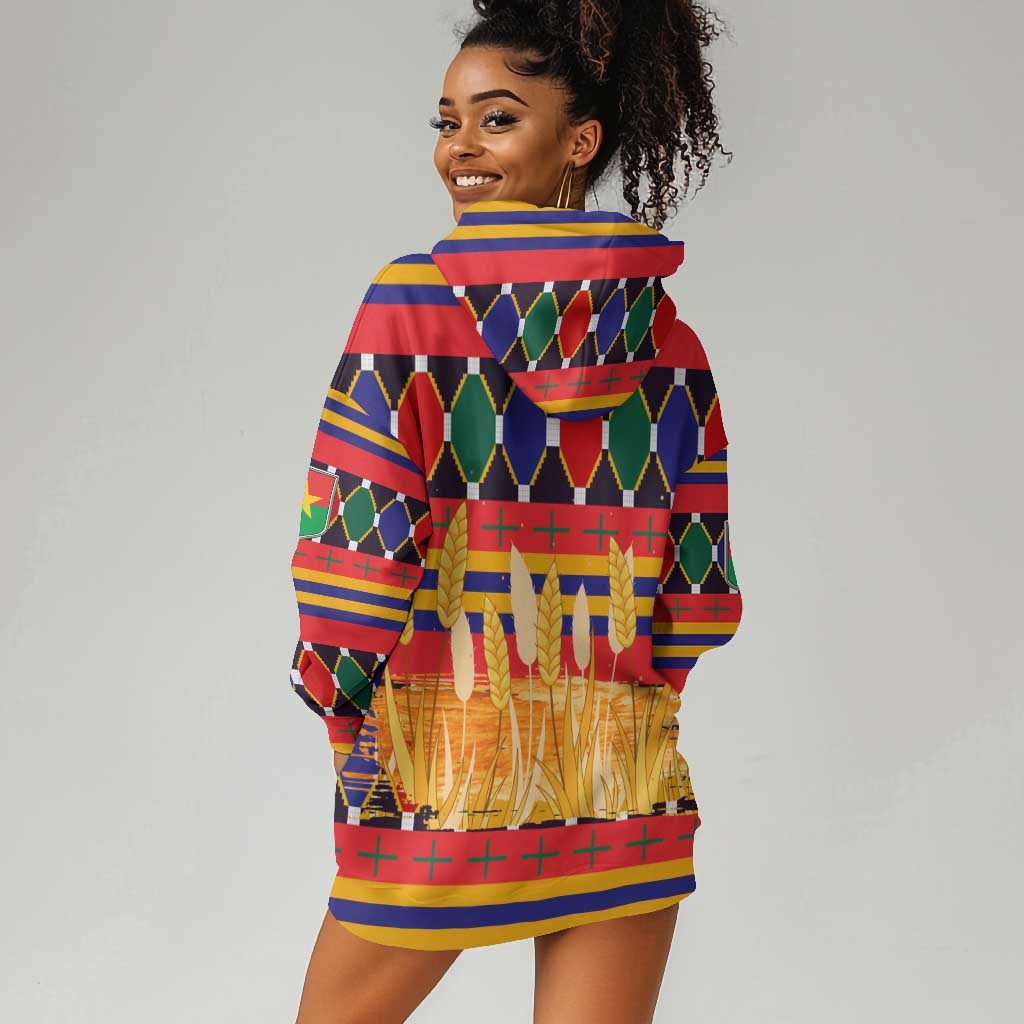 Burkina Faso Hoodie Dress Kente Flag Red Green Blue Geometric - African Pride