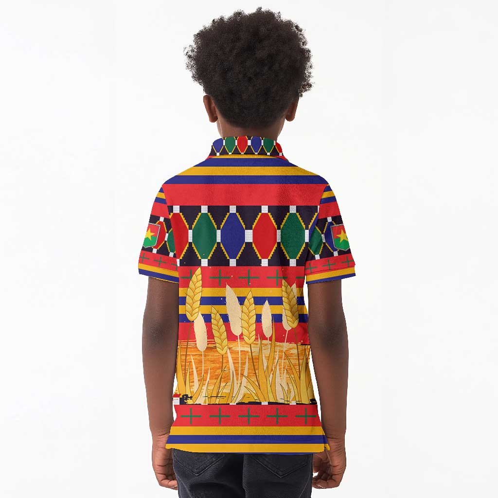 Burkina Faso Kid Polo Shirt Kente Flag Red Green Blue Geometric - African Pride