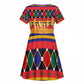 Burkina Faso Kid Short Sleeve Dress Kente Flag Red Green Blue Geometric - African Pride