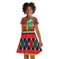 Burkina Faso Kid Short Sleeve Dress Kente Flag Red Green Blue Geometric - African Pride
