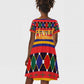 Burkina Faso Kid Short Sleeve Dress Kente Flag Red Green Blue Geometric - African Pride