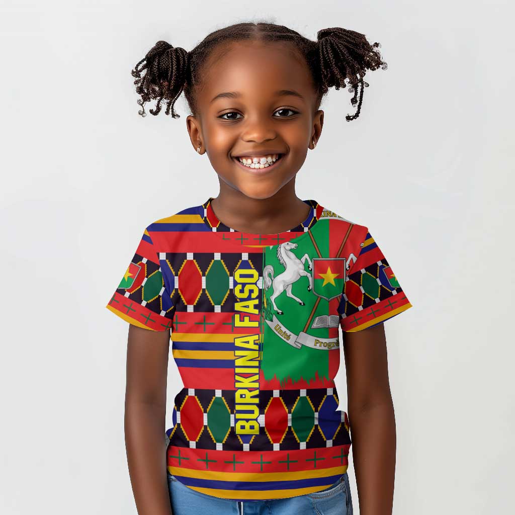 Burkina Faso Kid T shirt Kente Flag Red Green Blue Geometric - African Pride