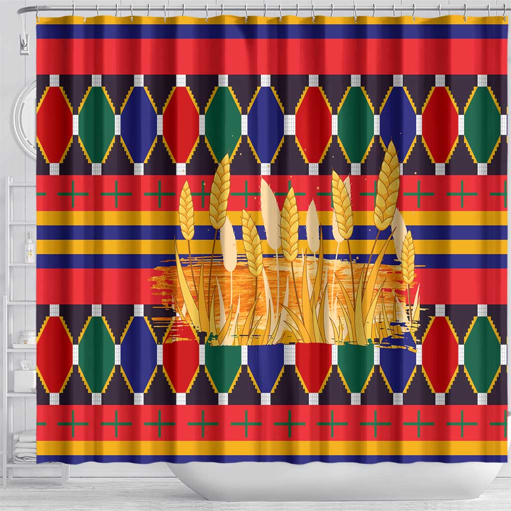 Burkina Faso Shower Curtain Kente Flag Red Green Blue Geometric - African Pride