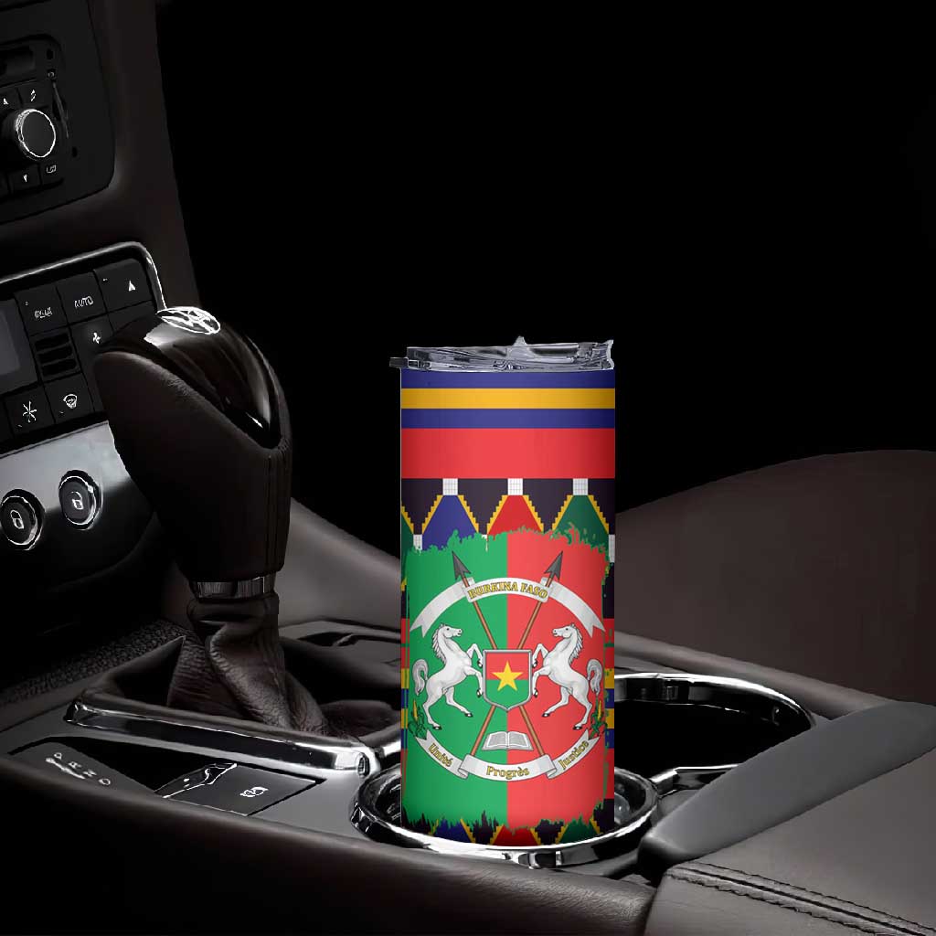 Burkina Faso Skinny Tumbler Kente Flag Red Green Blue Geometric - African Pride