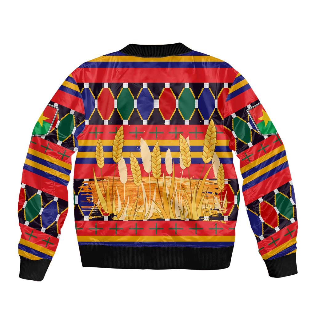 Burkina Faso Sleeve Zip Bomber Jacket Kente Flag Red Green Blue Geometric - African Pride