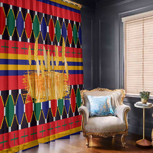Burkina Faso Window Curtain Kente Flag Red Green Blue Geometric - African Pride