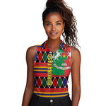 Burkina Faso Women Sleeveless Polo Shirt Kente Flag Red Green Blue Geometric - African Pride
