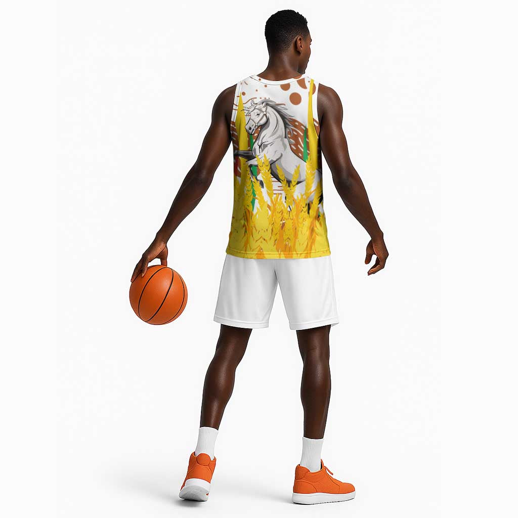 Burkina Faso Rising Horse Basketball Jersey Golden Harvest and National Pride TS04