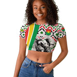 Burkina Faso Raglan Cropped T shirt Red Green Black Geometric - African Pride