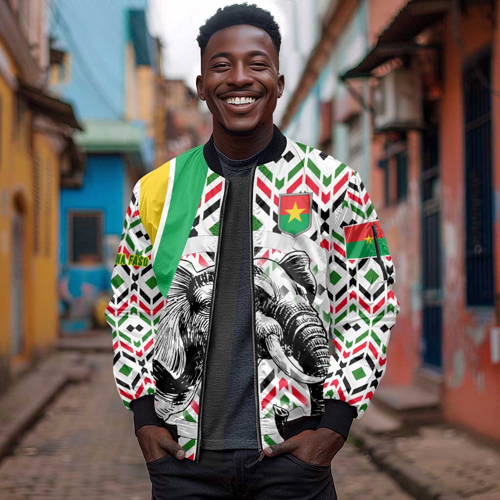 Burkina Faso Sleeve Zip Bomber Jacket Red Green Black Geometric - African Pride