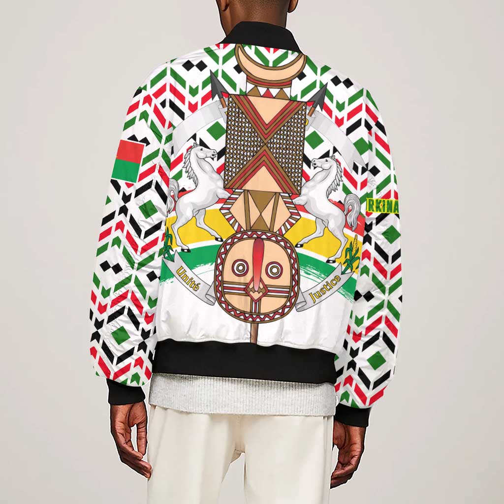 Burkina Faso Sleeve Zip Bomber Jacket Red Green Black Geometric - African Pride
