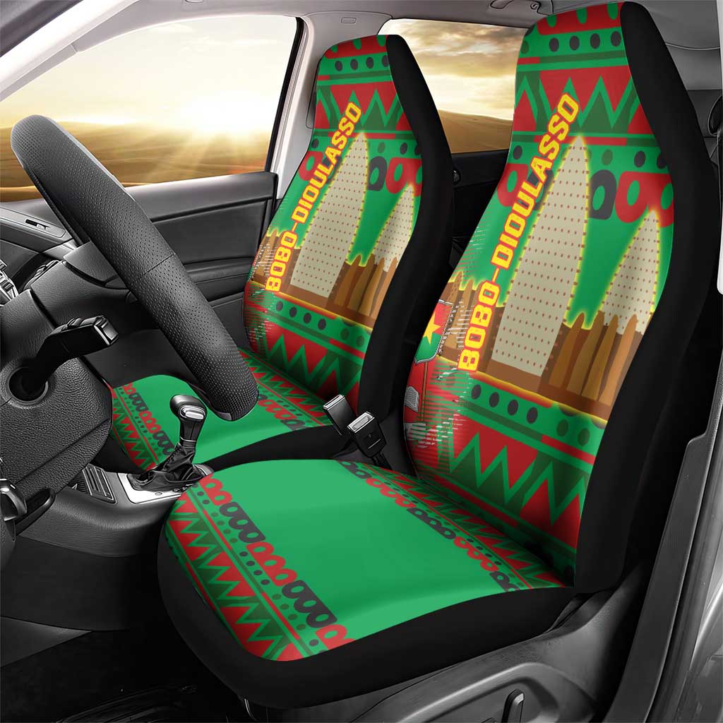 Burkina Faso Car Seat Cover Tribal Design and Bobo Dioulasso Landmark - African Pride