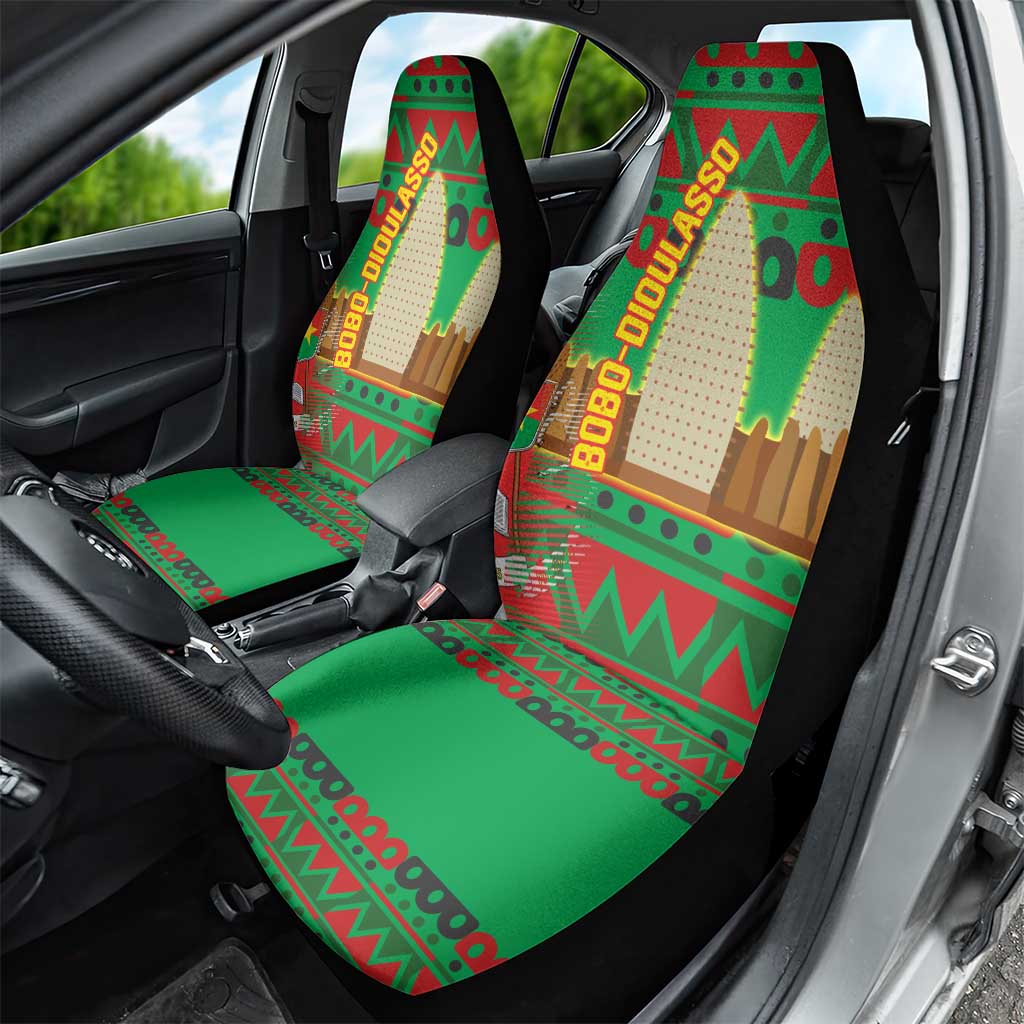 Burkina Faso Car Seat Cover Tribal Design and Bobo Dioulasso Landmark - African Pride