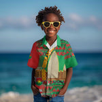 Burkina Faso Kid Hawaiian Shirt Tribal Design and Bobo Dioulasso Landmark - African Pride