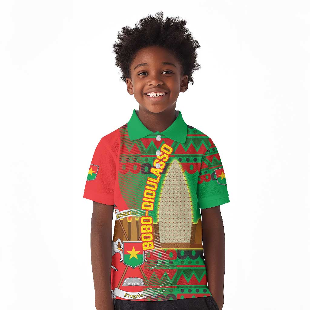 Burkina Faso Kid Polo Shirt Tribal Design and Bobo Dioulasso Landmark - African Pride