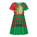 Burkina Faso Kid Short Sleeve Dress Tribal Design and Bobo Dioulasso Landmark - African Pride