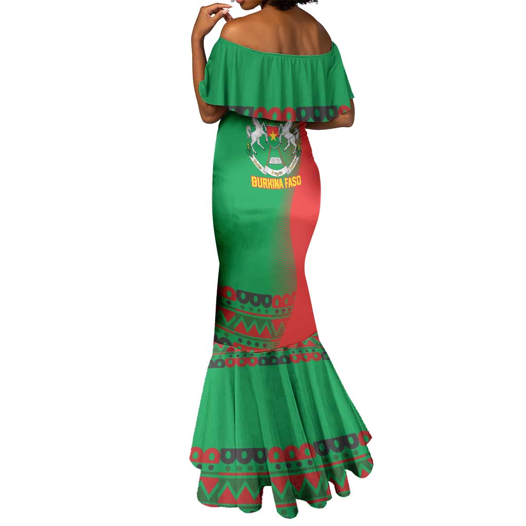 Burkina Faso Mermaid Dress Tribal Design and Bobo Dioulasso Landmark - African Pride