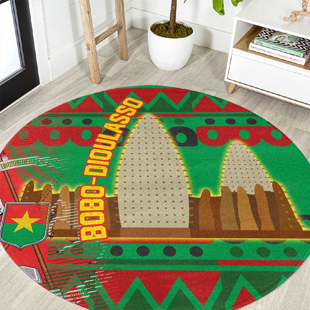 Burkina Faso Round Carpet Tribal Design and Bobo Dioulasso Landmark - African Pride