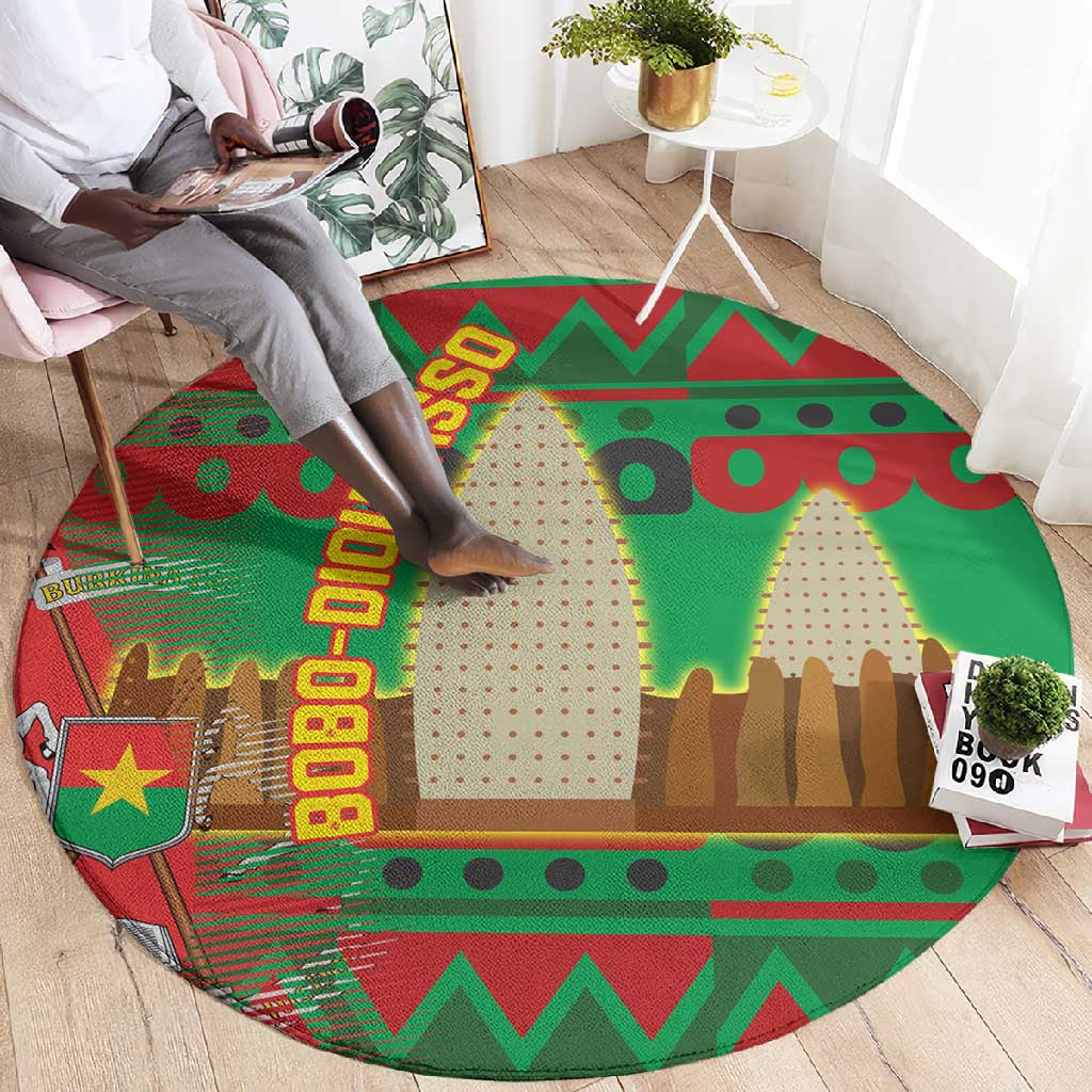 Burkina Faso Round Carpet Tribal Design and Bobo Dioulasso Landmark - African Pride