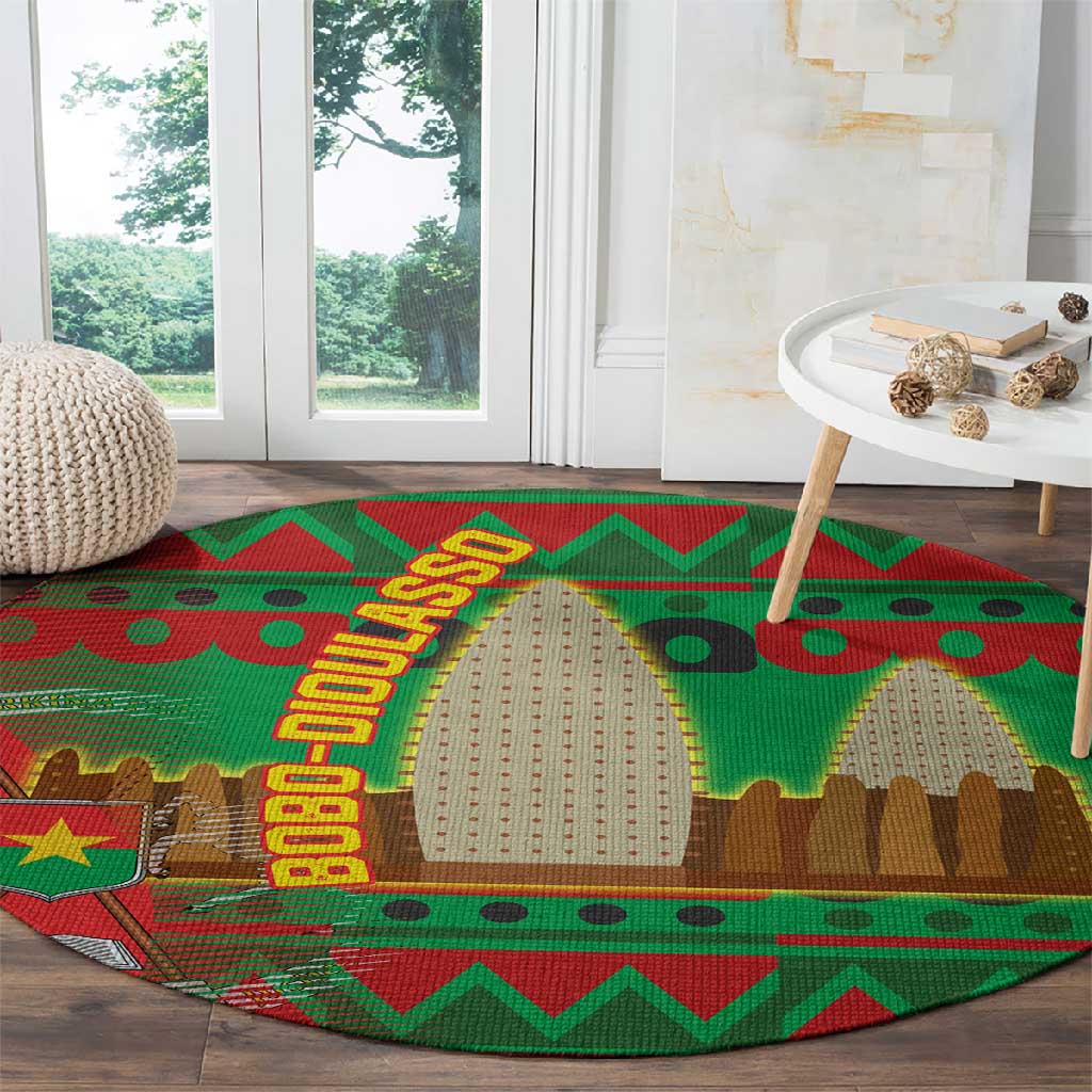 Burkina Faso Round Carpet Tribal Design and Bobo Dioulasso Landmark - African Pride