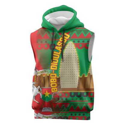 Burkina Faso Sleeveless Hoodie Tribal Design and Bobo Dioulasso Landmark - African Pride