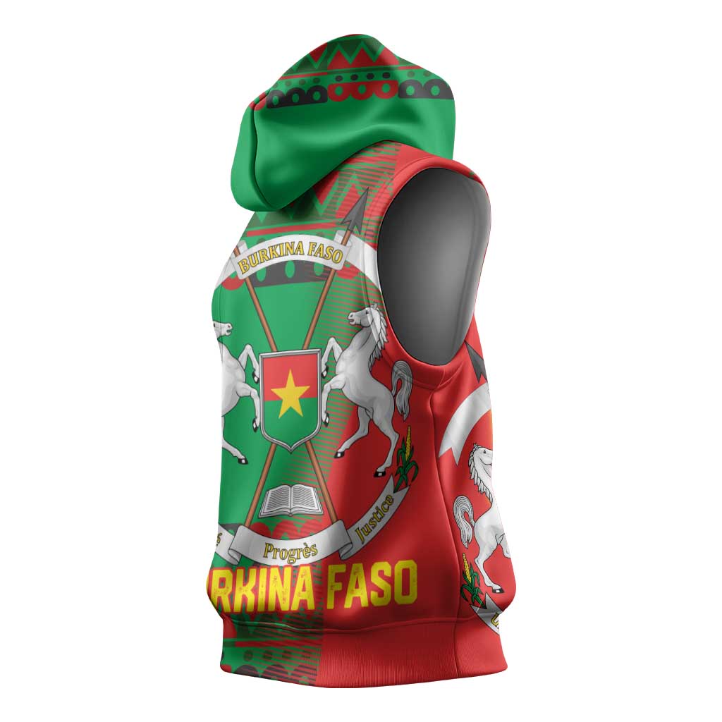 Burkina Faso Sleeveless Hoodie Tribal Design and Bobo Dioulasso Landmark - African Pride