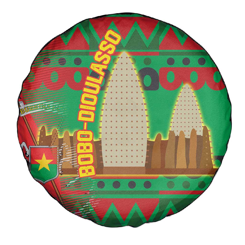Burkina Faso Spare Tire Cover Tribal Design and Bobo Dioulasso Landmark - African Pride