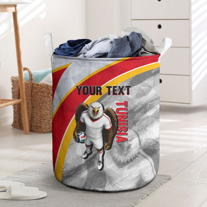 Personalized Tunisia Soccer Carthage Eagles Mascot Laundry Basket Red And White Abstract Geometric Football Concept