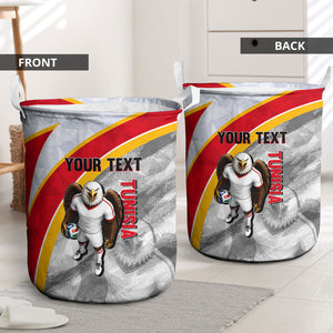 Personalized Tunisia Soccer Carthage Eagles Mascot Laundry Basket Red And White Abstract Geometric Football Concept