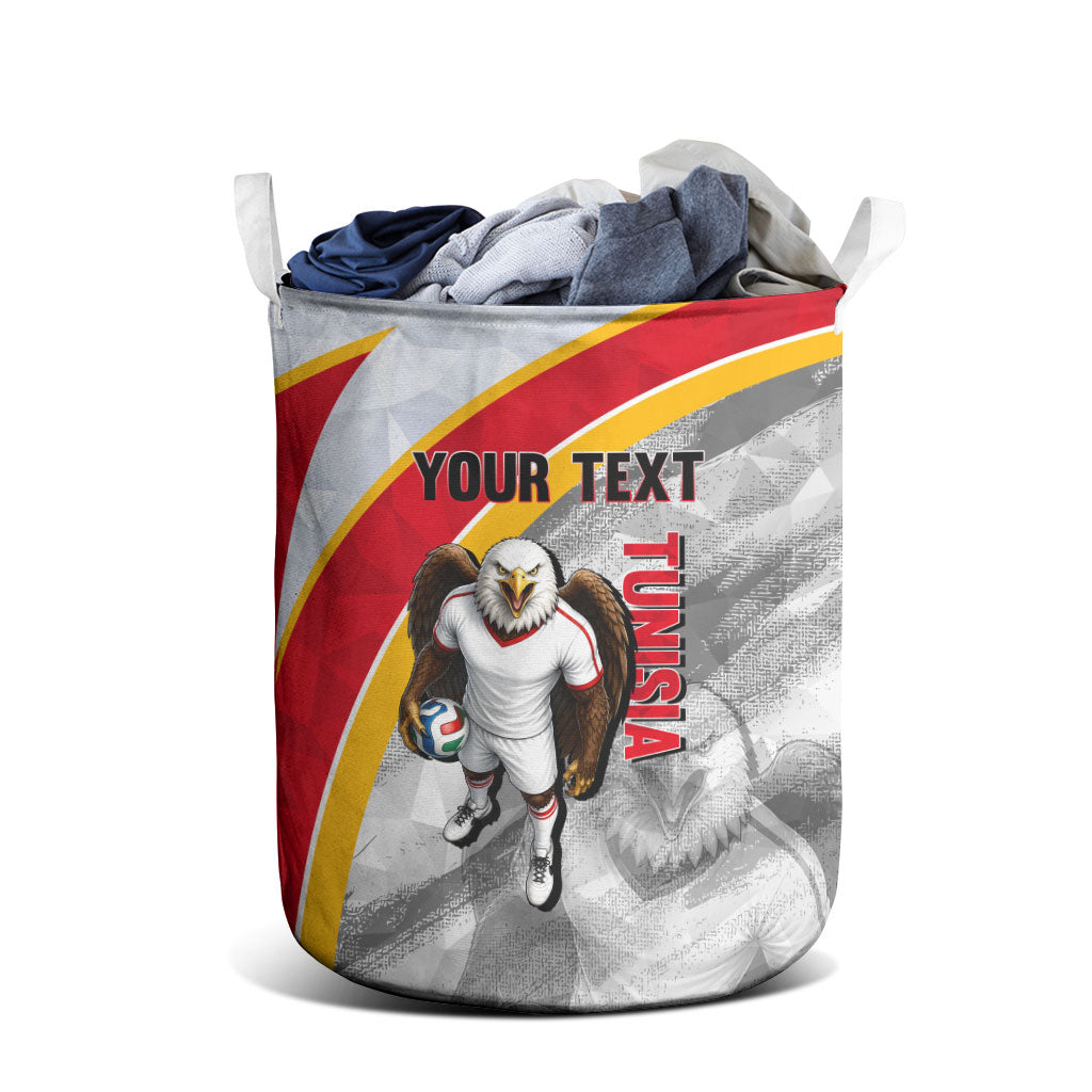 Personalized Tunisia Soccer Carthage Eagles Mascot Laundry Basket Red And White Abstract Geometric Football Concept