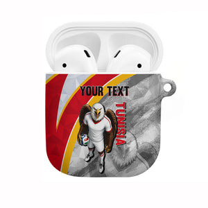 Personalized Tunisia Soccer Carthage Eagles Mascot AirPods Case Red And White Abstract Geometric Football Concept