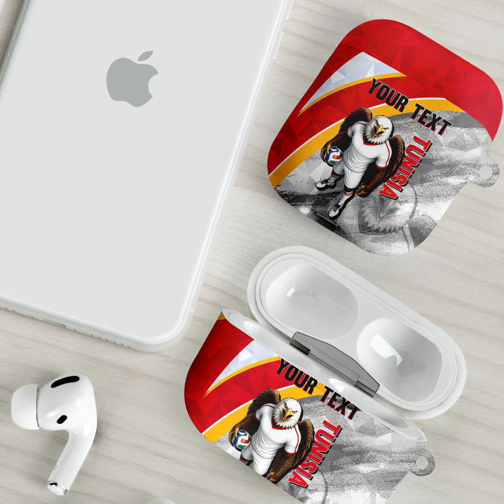 Personalized Tunisia Soccer Carthage Eagles Mascot AirPods Case Red And White Abstract Geometric Football Concept