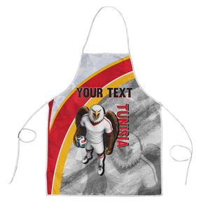 Personalized Tunisia Soccer Carthage Eagles Mascot Apron Red And White Abstract Geometric Football Concept