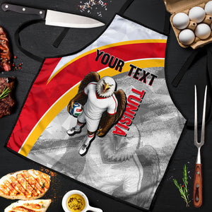 Personalized Tunisia Soccer Carthage Eagles Mascot Apron Red And White Abstract Geometric Football Concept