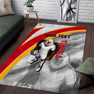 Personalized Tunisia Soccer Carthage Eagles Mascot Area Rug Red And White Abstract Geometric Football Concept