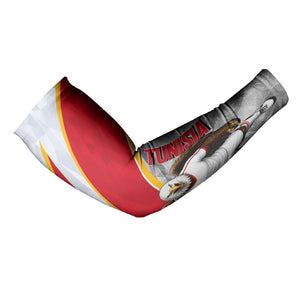 Personalized Tunisia Soccer Carthage Eagles Mascot Arm Sleeves Red And White Abstract Geometric Football Concept