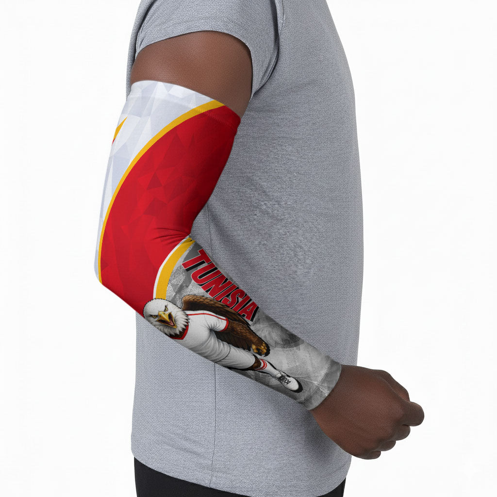 Personalized Tunisia Soccer Carthage Eagles Mascot Arm Sleeves Red And White Abstract Geometric Football Concept